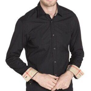 Burberry Men's Henry Check Trim Slim Fit Dress Shirt - Black